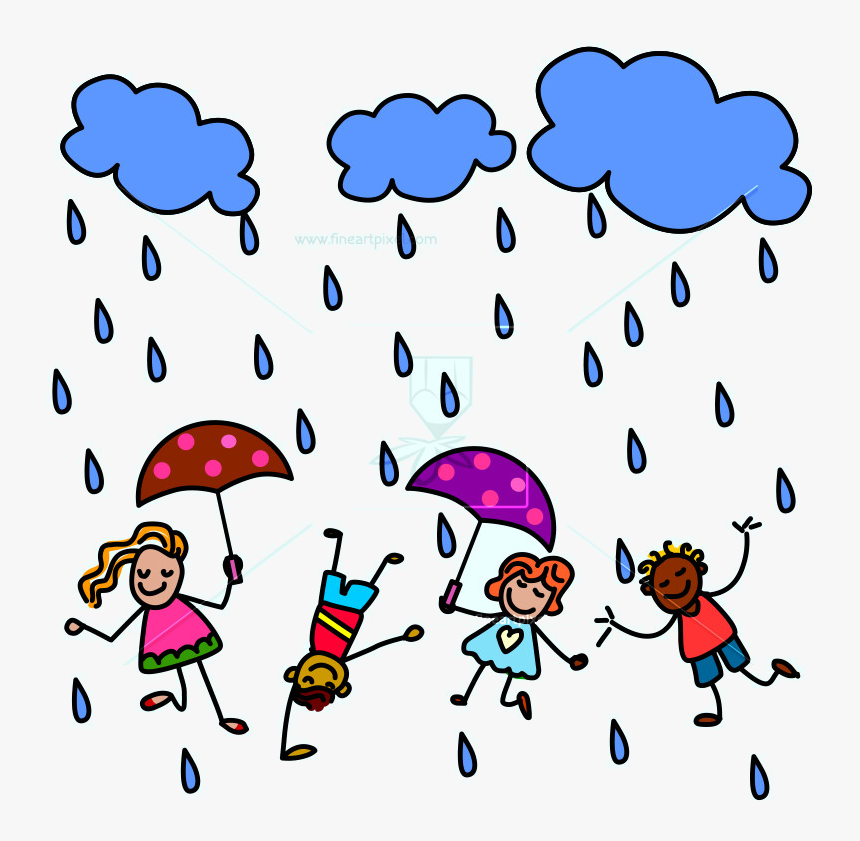 Rain Happy Kids Are Playing In Free Vectors Illustrations - Cartoon, HD Png Download, Free Download