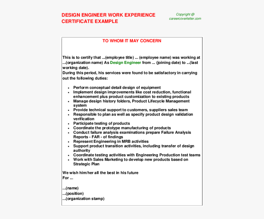 Work Experience Certificate For Mechanical Engineer, HD Png Download, Free Download