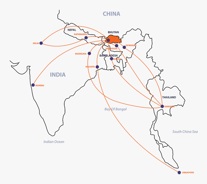 Flight To Bhutan Tcb , Png Download - Druk Air Flight Routes, Transparent Png, Free Download