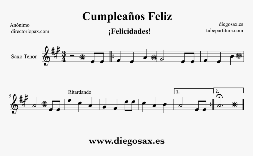 Partitura De Cumpleaños Feliz Para Saxofón Soprano - Partitura Cumpleaños Feliz Violin, HD Png Download, Free Download
