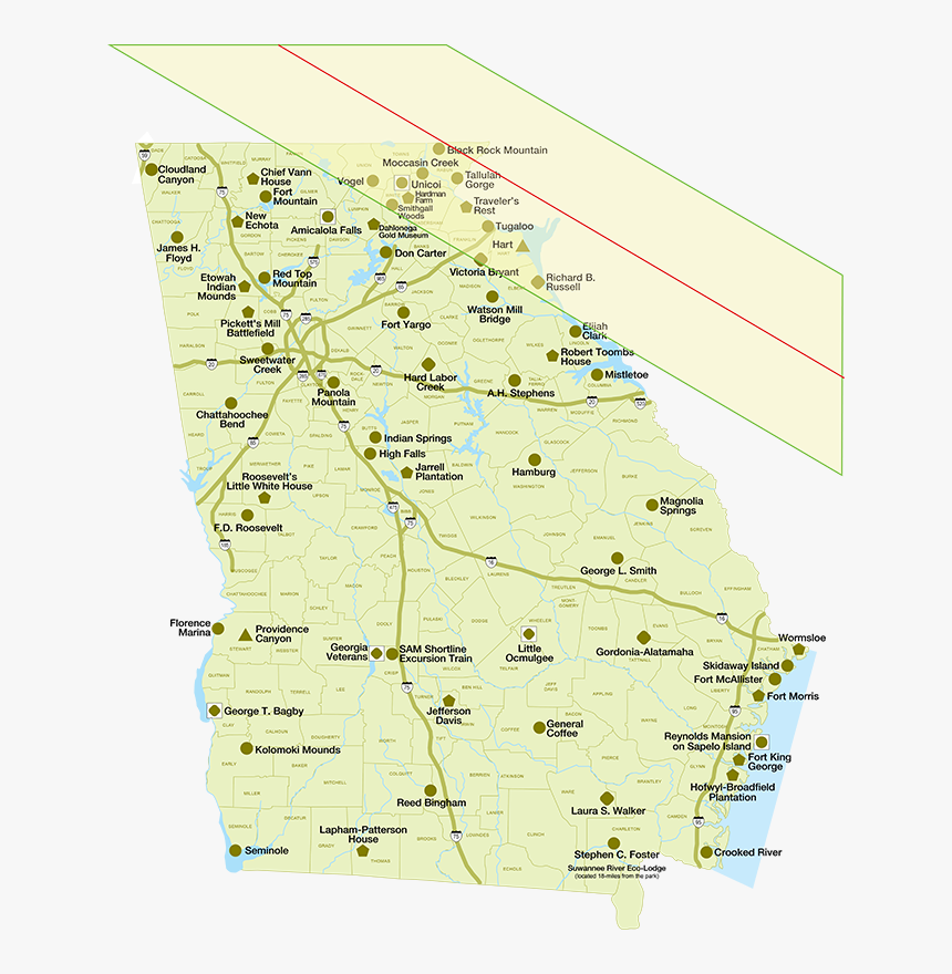 Map Of Eclipse Over State Parks - Cloudland Canyon Georgia Map, HD Png Download, Free Download