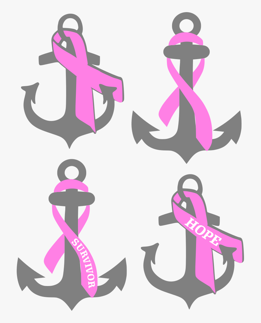 Anchor Awareness Ribbon Svg Cut File Freeuse - Breast Cancer Ribbon With Anchor Svg, HD Png Download, Free Download