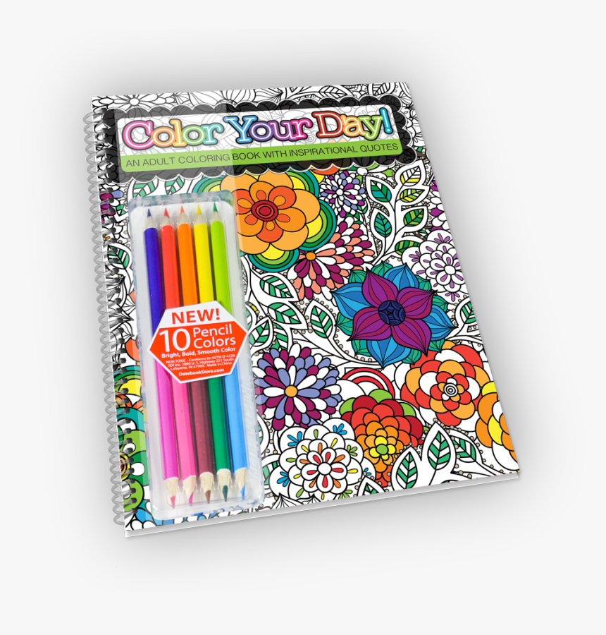 Spiral-bound Adult Coloring Book With Colored Pencils - Colored Pencils And Coloring Book, HD Png Download, Free Download