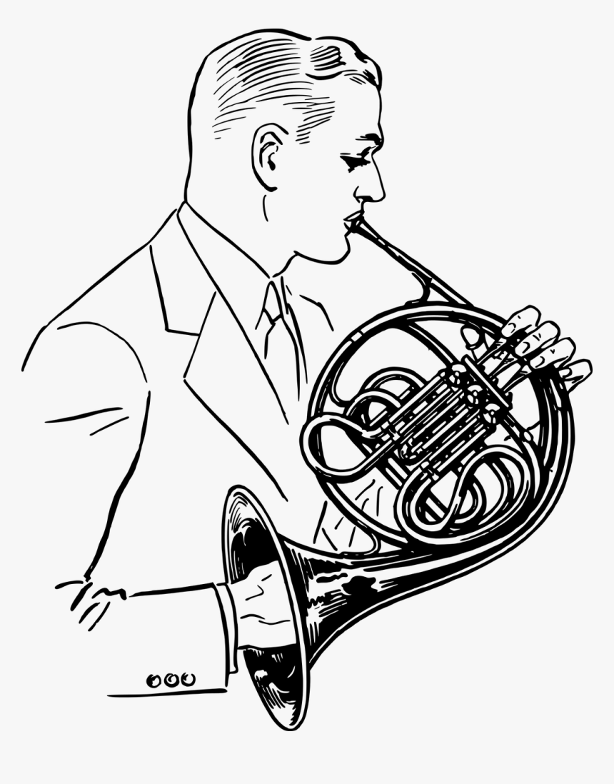 Playing French Horn Drawing, HD Png Download, Free Download