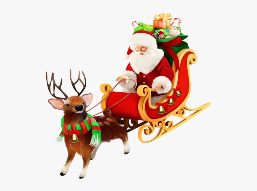 Santa Sleigh Png Pic - Santa Claus With Sleigh Png, Transparent Png, Free Download