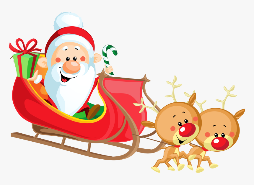 Cute Santa With Sleigh Png - Santa In Sleigh Transparent, Png Download, Free Download