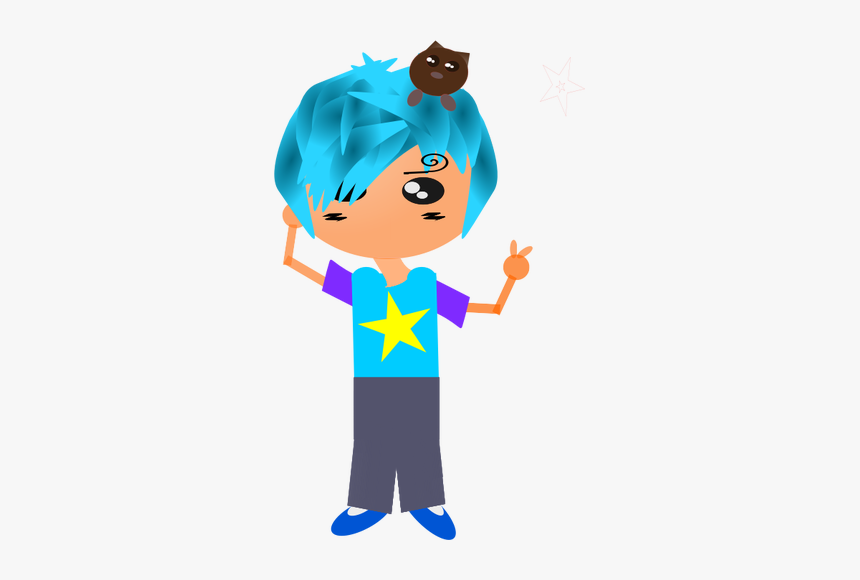 Guy With Cat On Head - Cartoon, HD Png Download, Free Download