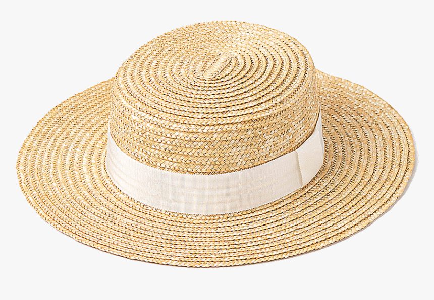 Simple Natural Boater Hat With White Ribbon - Sombrero, HD Png Download, Free Download