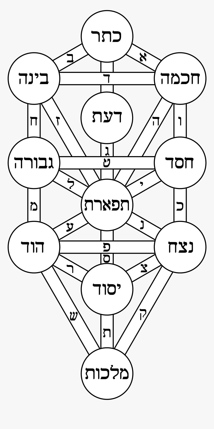 Tree Of Life Kircher Hebrew - Black Tree Of Life Kabbalah, HD Png Download, Free Download