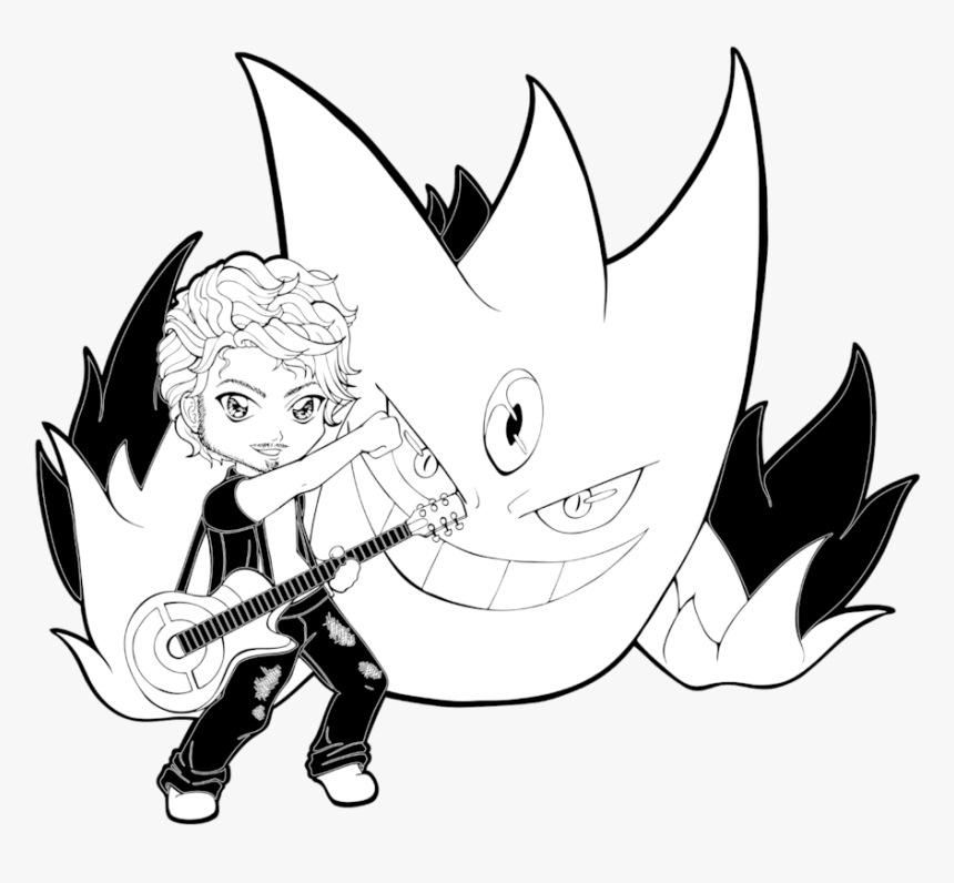 Guitarist Rego With Mega Gengar By Chibivi-linearts - Mega Gengar Drawings Cool, HD Png Download, Free Download