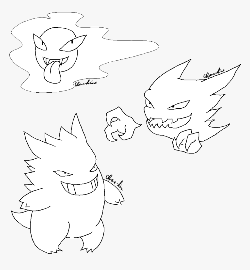 Pokemon Lineart Gastly Gengar , Png Download - Cartoon, Transparent Png is ...