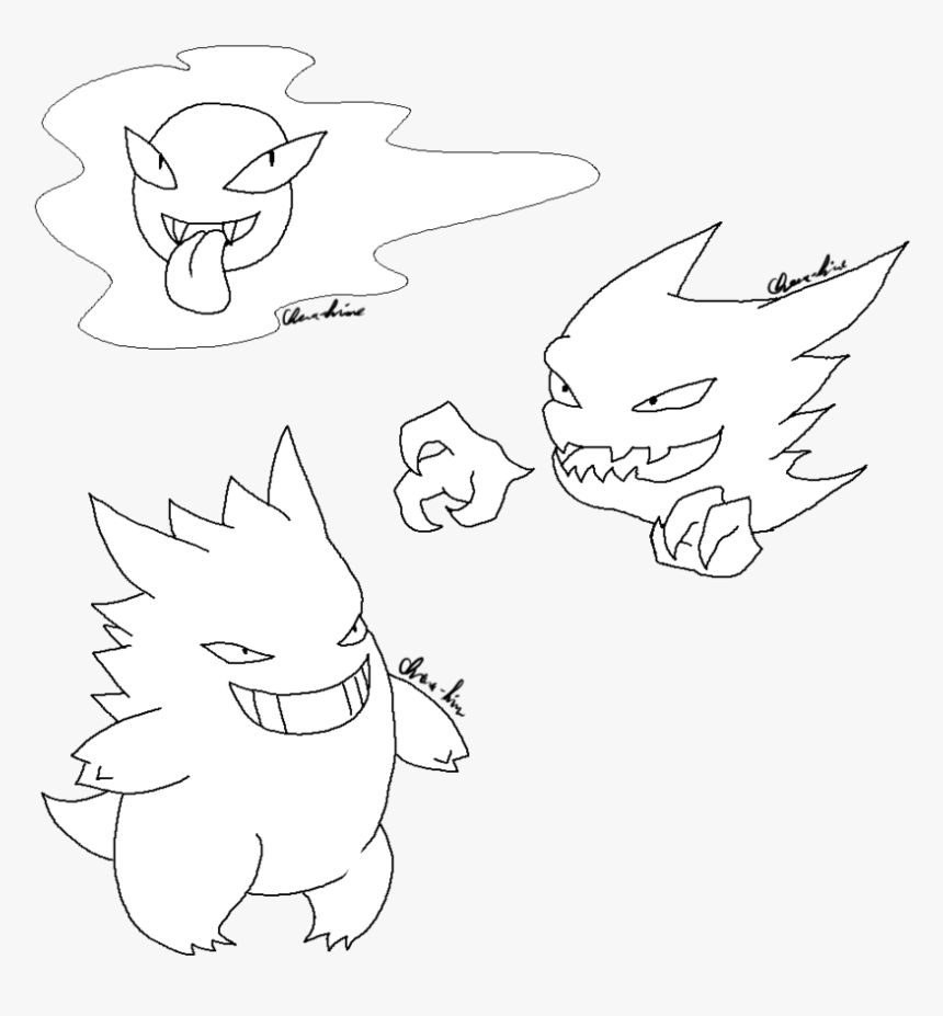 Pokemon Lineart Gastly Gengar , Png Download - Cartoon, Transparent Png, Free Download