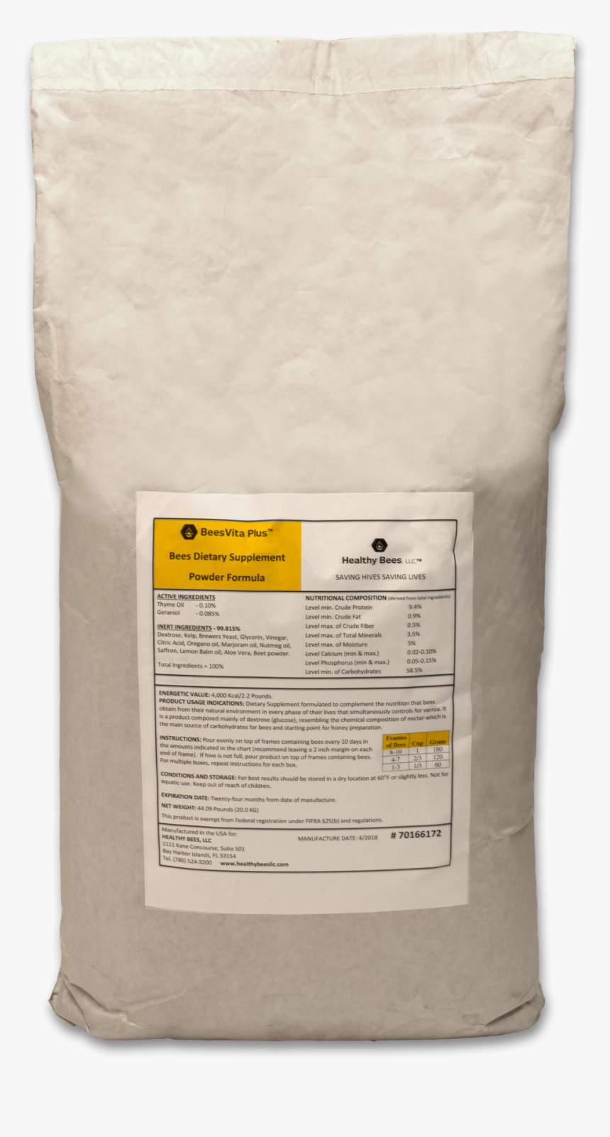 Beesvita Plus 20kg Bag Honey Bee Feed Supplement - Paper Bag, HD Png Download, Free Download