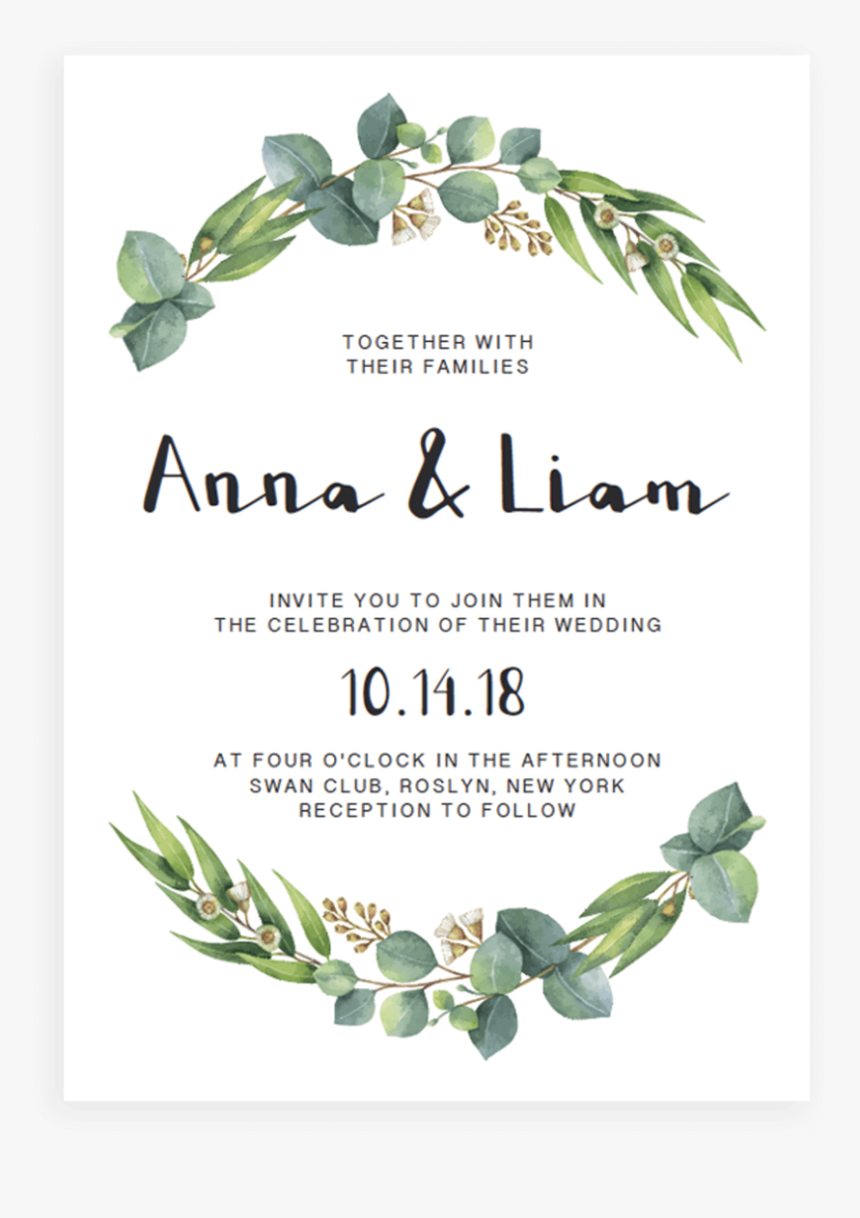 Clip Art Eucalyptus Invitation Template Watercolor - Greenery Wedding Invitation Template, HD Png Download, Free Download