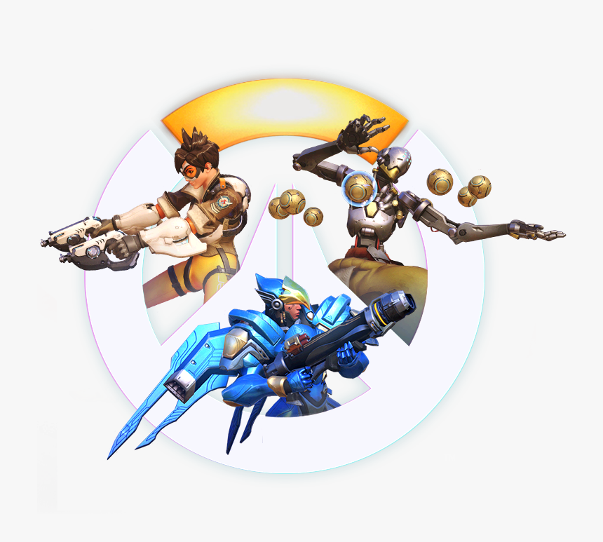 Overwatch Logo With Characters Hanging On It - Cartoon, HD Png Download, Free Download