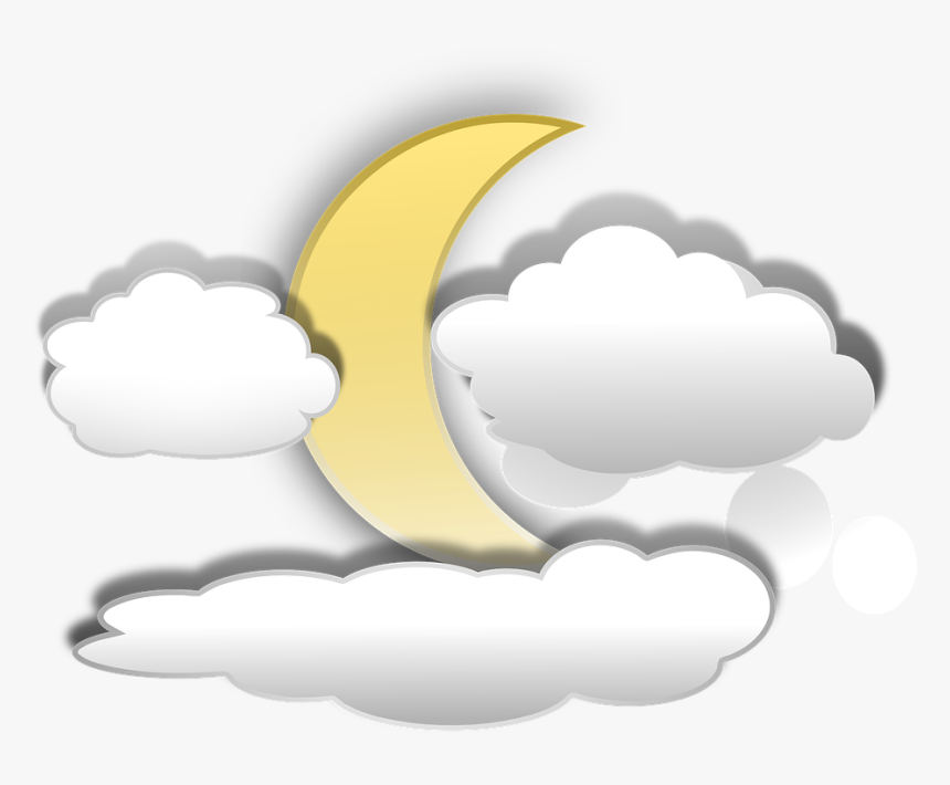 Luna, Nubes, Noche, Media Luna, Disminuyendo - Cartoon Moon With Clouds, HD Png Download, Free Download