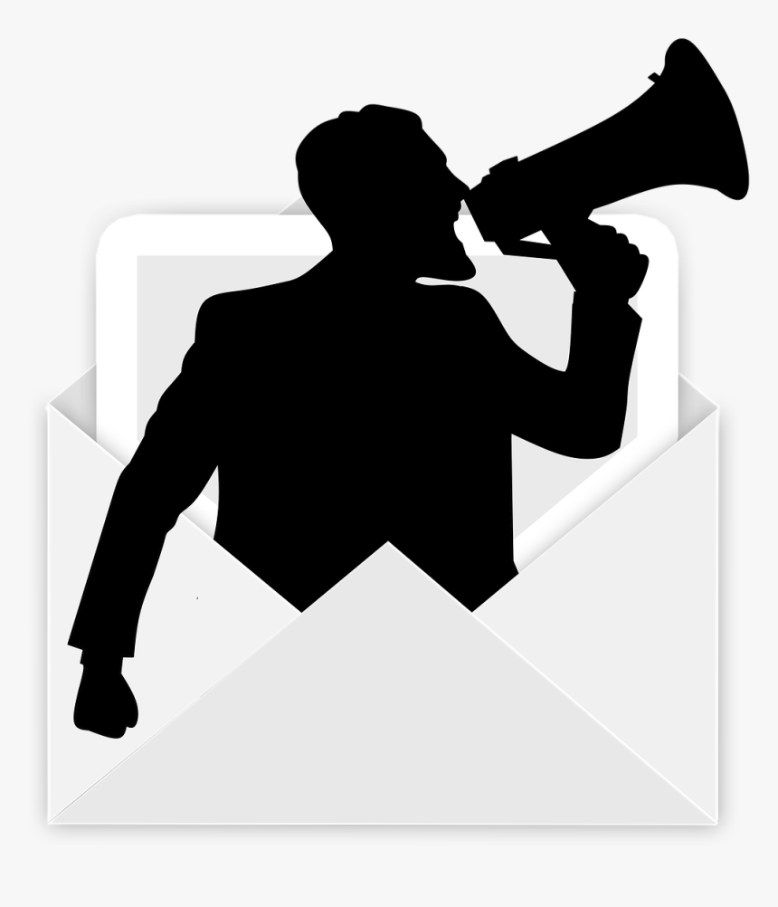 Envelope, Megaphone, Man, Scream, Barker, Post - Gambar Hitam Putih Orang Memegang Megafone, HD Png Download, Free Download