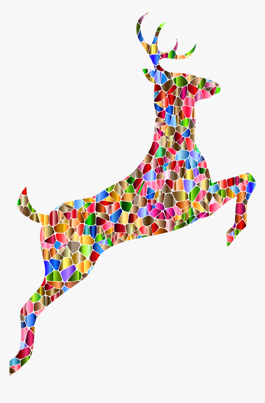 Chromatic Tiled Leaping Deer Silhouette Clip Arts - Lowpoly Deer Transparent, HD Png Download, Free Download