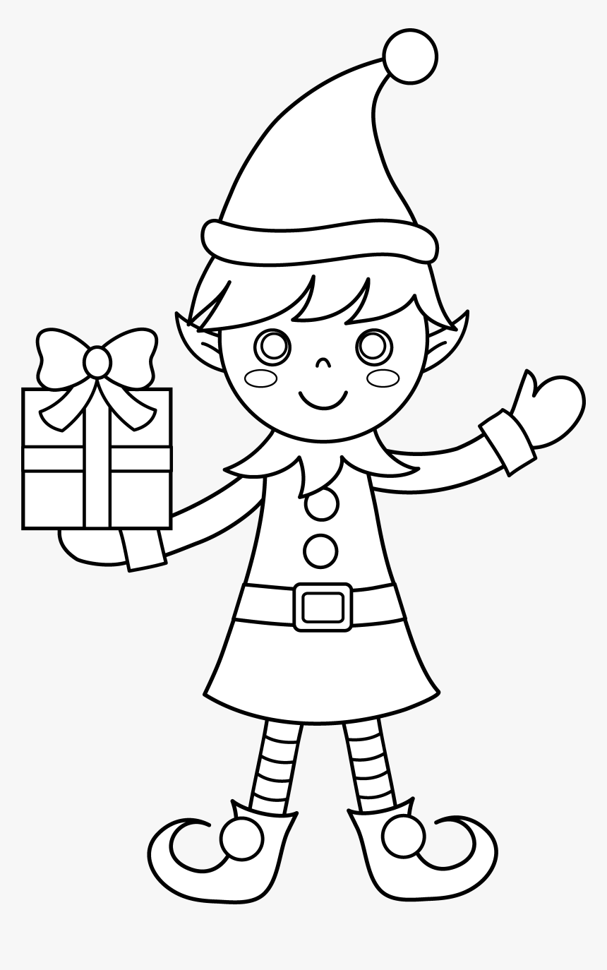 Transparent Elf Transparent Png - Black And White Christmas Elf Clipart, Png Download, Free Download