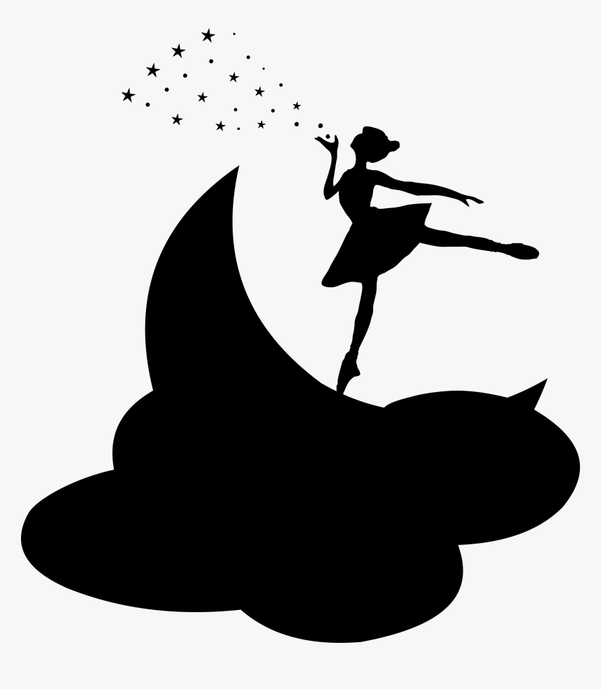 Transparent Moon And Stars Clipart Black And White - Ballerina On The Moon Silhouette, HD Png Download, Free Download