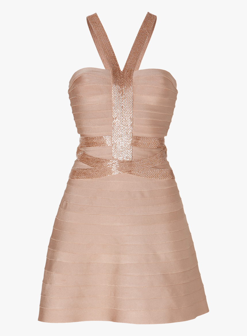 Herve Leger Portia Bandage Dress Gold Champagne - Cocktail Dress, HD Png Download, Free Download