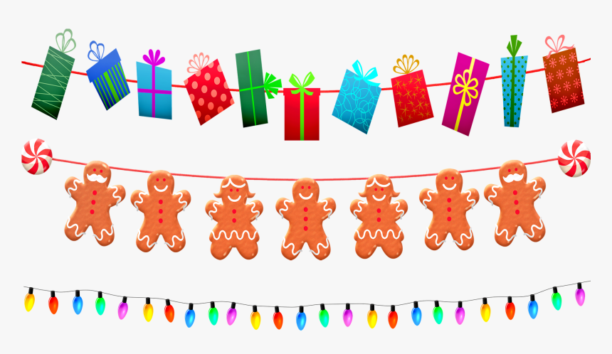 Christmas Garland, Christmas Lights, Gingerbread - Christmas Lights Garland Clipart, HD Png Download, Free Download