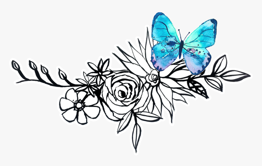 Azul Mariposas Adornan La Bella Transparente Flores - Flores Png Y Mariposa,  Png Download - kindpng