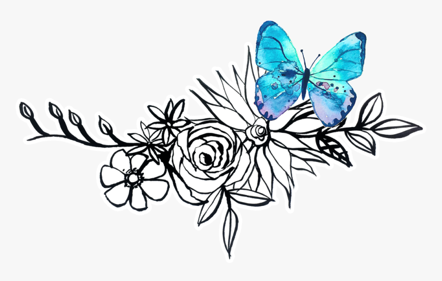 Azul Mariposas Adornan La Bella Transparente Flores - Flores Png Y Mariposa, Png Download, Free Download