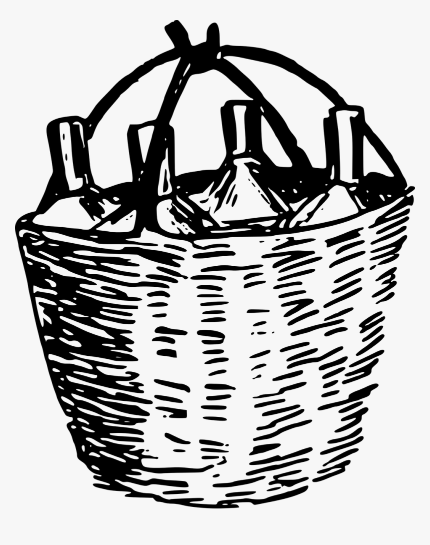 Wine Basket Black And White, HD Png Download, Free Download