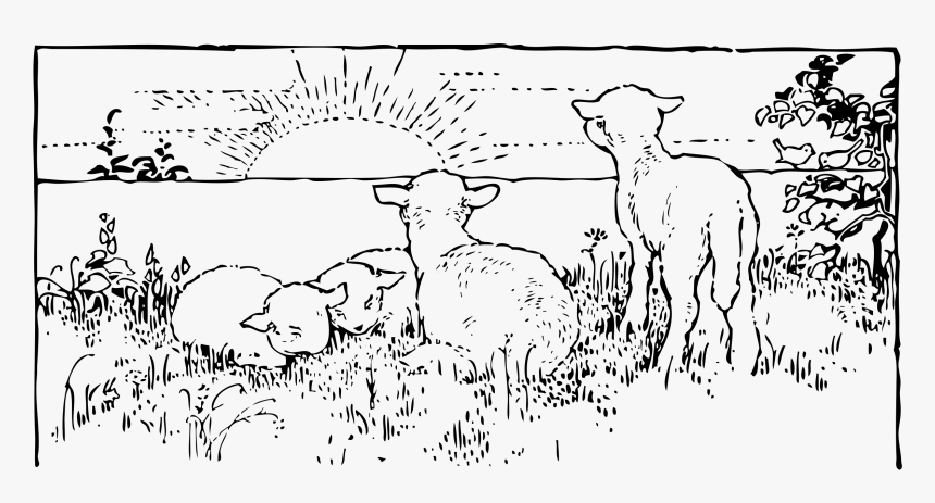 Lambs At Sunrise Clip Arts - Sun Rise Black And White, HD Png Download, Free Download