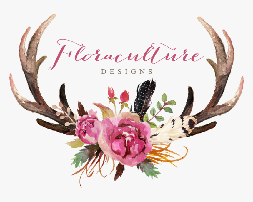 Skull Antlers Cliparts - Antlers And Flowers Clipart, HD Png Download, Free Download