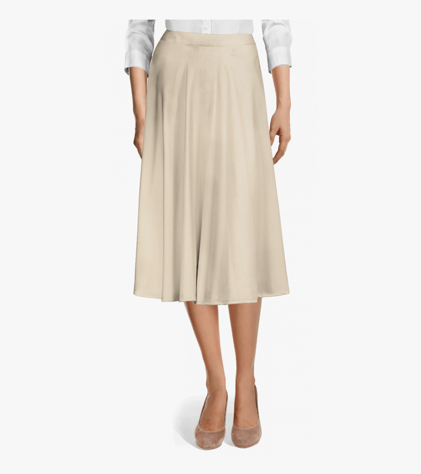 Cream Shiny High Waisted Midi Side Zip Skirt-view Front - Falda De Lino, HD Png Download, Free Download