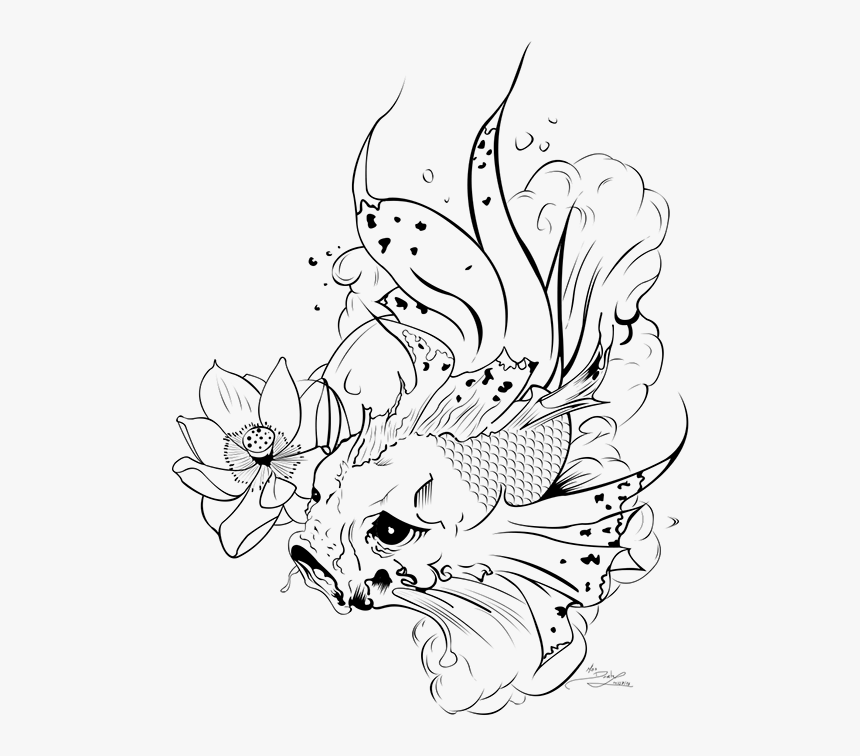 Black And White Koi Fish Drawing, HD Png Download, Free Download