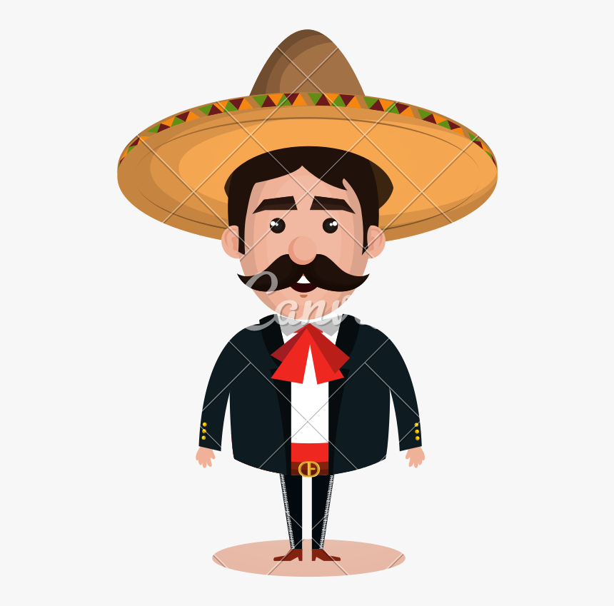 Mexican Wearing Sombrero Character - Sombrero Mariachi Vector, HD Png Download, Free Download