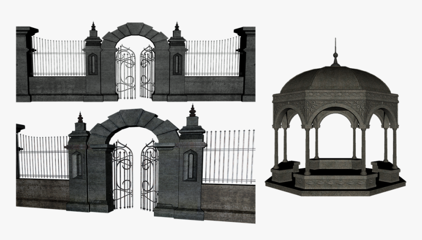 Gate, Gates, Wall, Iron, Stone, Metal, Isolated, Gazebo - Arch, HD Png Download, Free Download