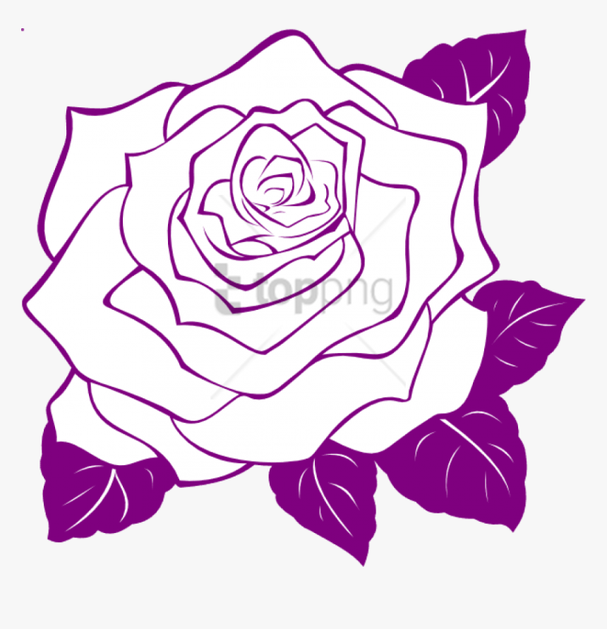 Purple Roses Clip Art Watercolor Flowers Clipart Floral - Rose Outline With Leaf, HD Png Download, Free Download