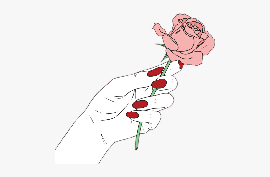 Clip Art Flower Outline Tumblr - Hand Holding Rose Drawing, HD Png Download, Free Download