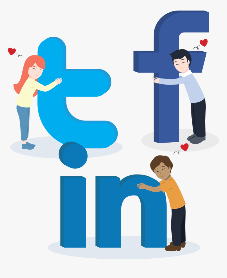 Cartoon People Hugging Social Media Logos - Cartoon Social Media Lovos, HD Png Download, Free Download