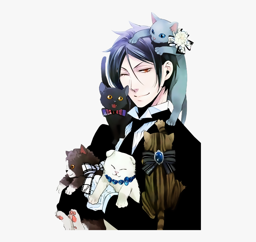 Sebastian X Cats - Sebastian Michaelis With Cats, HD Png Download, Free Download