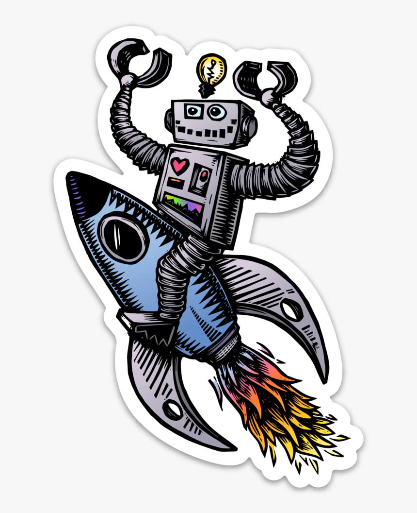 Image Of Robot On A Rocket Ship Sticker, HD Png Download, Free Download