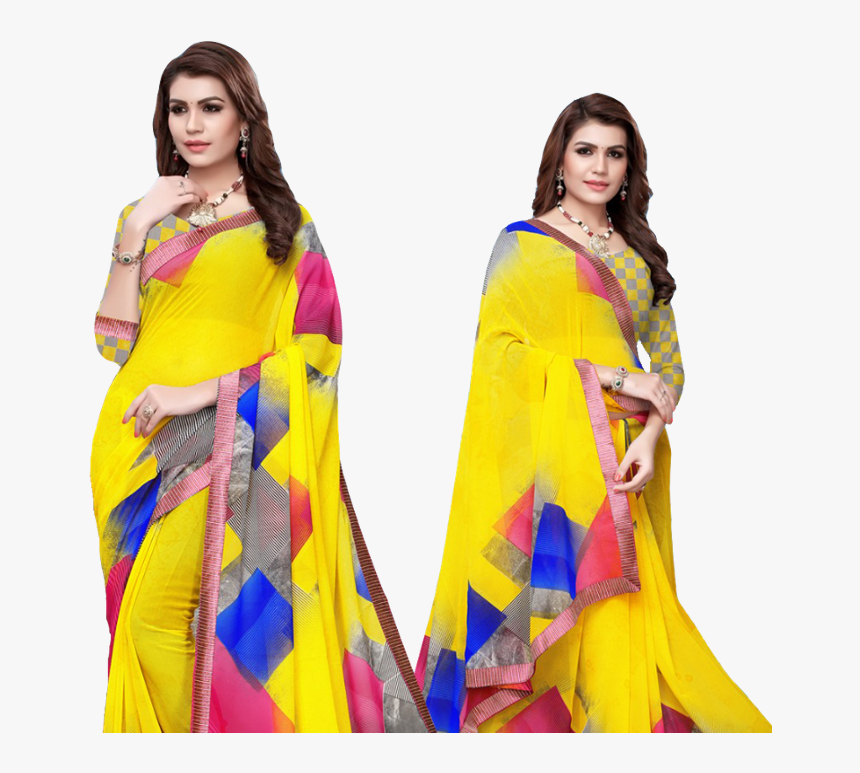 Fancy Printed Saree - Silk, HD Png Download, Free Download