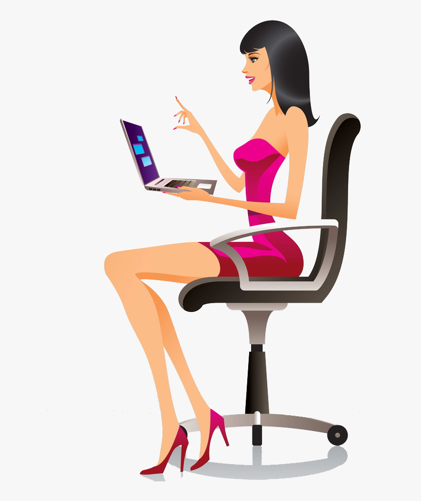 Office Girl Cartoon , Png Download - Cartoon Girl With Laptop, Transparent Png, Free Download