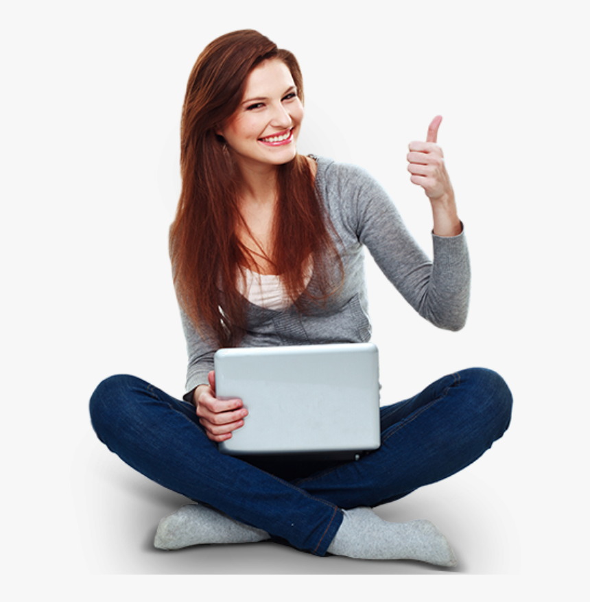 #student #girl #school #woman #happy #sitting #seated - Women With Laptop Png, Transparent Png, Free Download