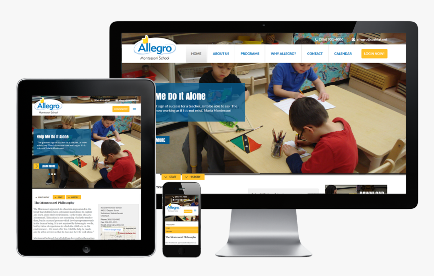 Allegro Montessori School Displayed On Imac, Ipad, - Website Redesign Print Announcement, HD Png Download, Free Download