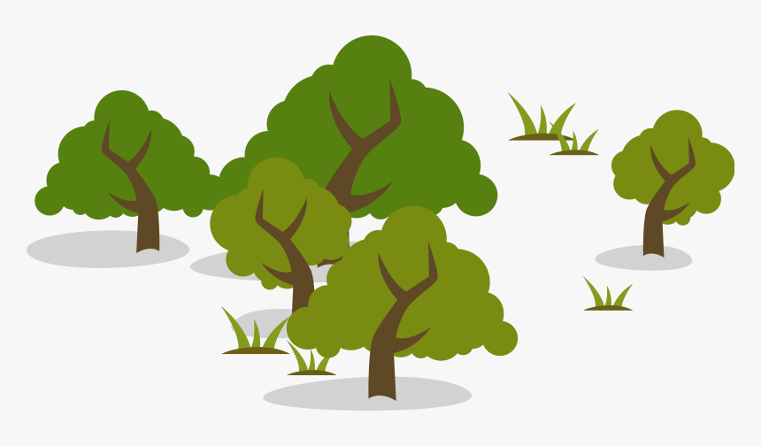 Stylized Illustration Of Five Trees And Other Vegetation, HD Png Download, Free Download