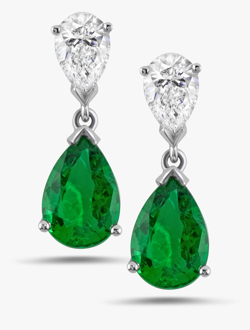 18k Wg 1,01 Carat Tear Drop Diamond And Emerald Earrings, HD Png Download, Free Download