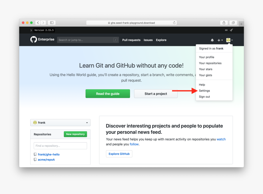 Click Github Enterprise Settings, HD Png Download, Free Download