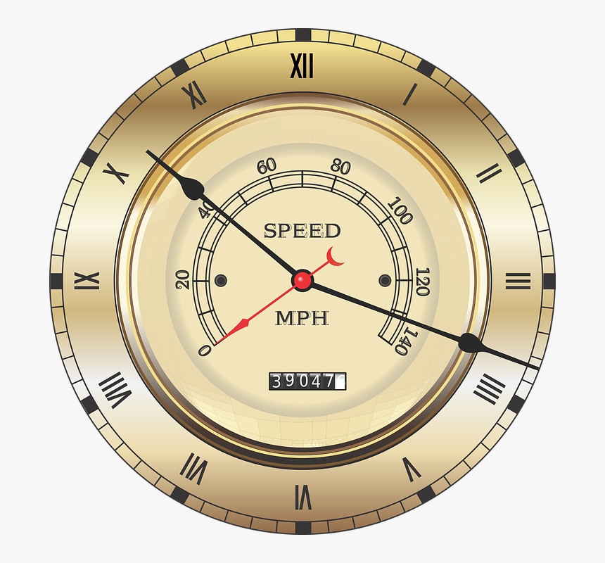Speedometer, Vintage, Clock, Roman Numerals, Vehicle, HD Png Download, Free Download