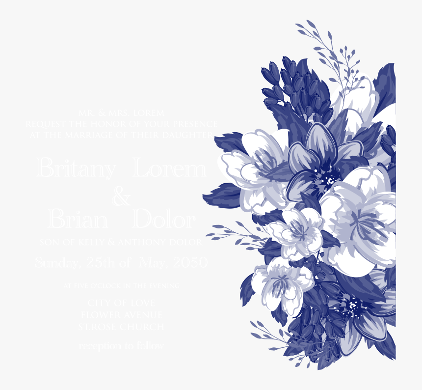 Blue Flower Wedding Invitations Vector Design Invitation, HD Png Download, Free Download