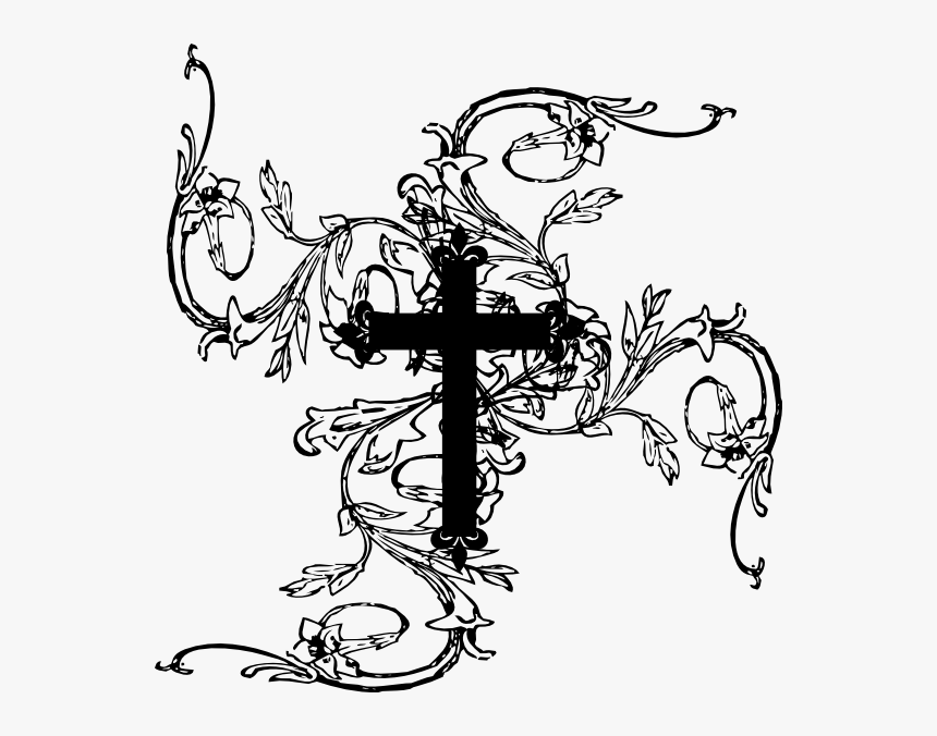 Cross With Vines Clip Art Clip Art Black And White, HD Png Download, Free Download
